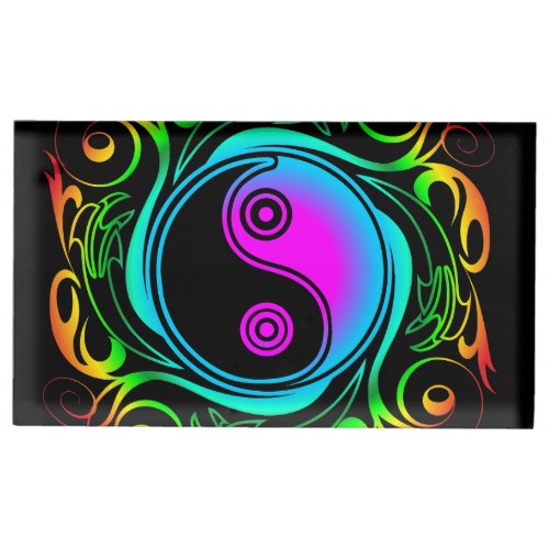Yin Yang Psychedelic Rainbow Tattoo Place Card Holder