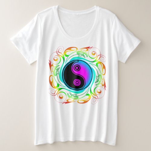 Yin Yang Psychedelic Rainbow Tattoo Plus Size T_Shirt