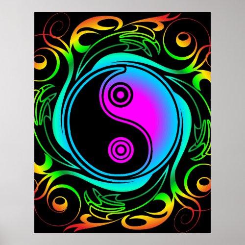 Yin Yang Psychedelic Rainbow Tattoo Poster