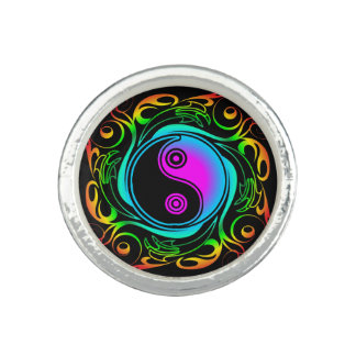 Yin Yang Psychedelic Rainbow Tattoo Ring