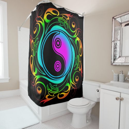 Yin Yang Psychedelic Rainbow Tattoo Shower Curtain