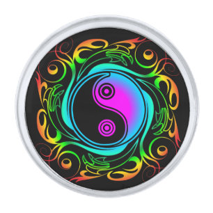 Yin Yang Psychedelic Rainbow Tattoo Silver Finish Lapel Pin