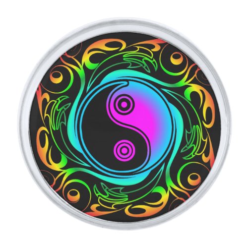 Yin Yang Psychedelic Rainbow Tattoo Silver Finish Lapel Pin
