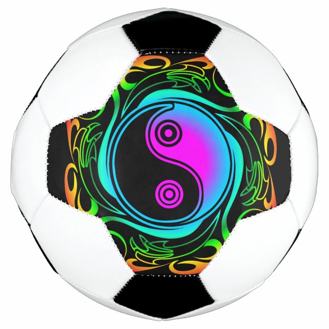 Yin Yang Psychedelic Rainbow Tattoo Soccer Ball (Front)