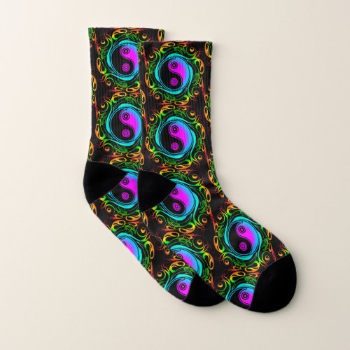 Yin Yang Psychedelic Rainbow Tattoo Socks