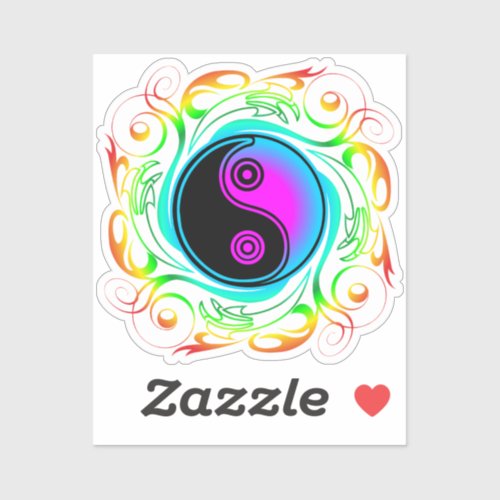 Yin Yang Psychedelic Rainbow Tattoo Sticker