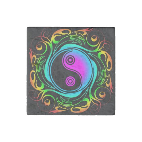 Yin Yang Psychedelic Rainbow Tattoo Stone Magnet