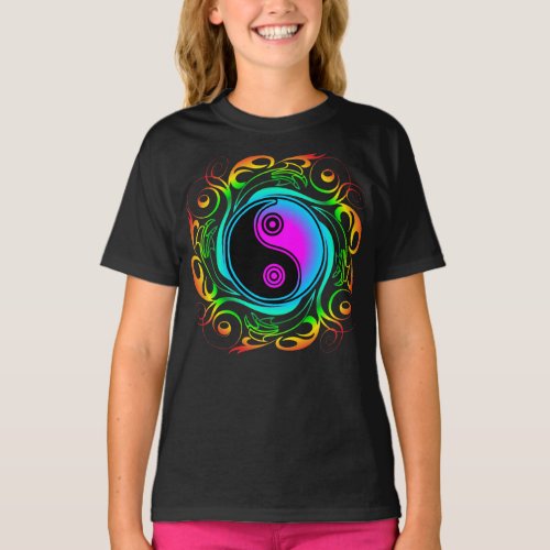 Yin Yang Psychedelic Rainbow Tattoo T_Shirt