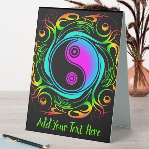 Yin Yang Psychedelic Rainbow Tattoo Table Tent Sign