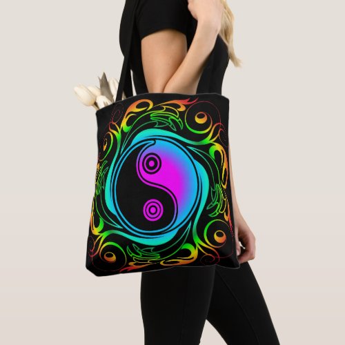 Yin Yang Psychedelic Rainbow Tattoo Tote Bag