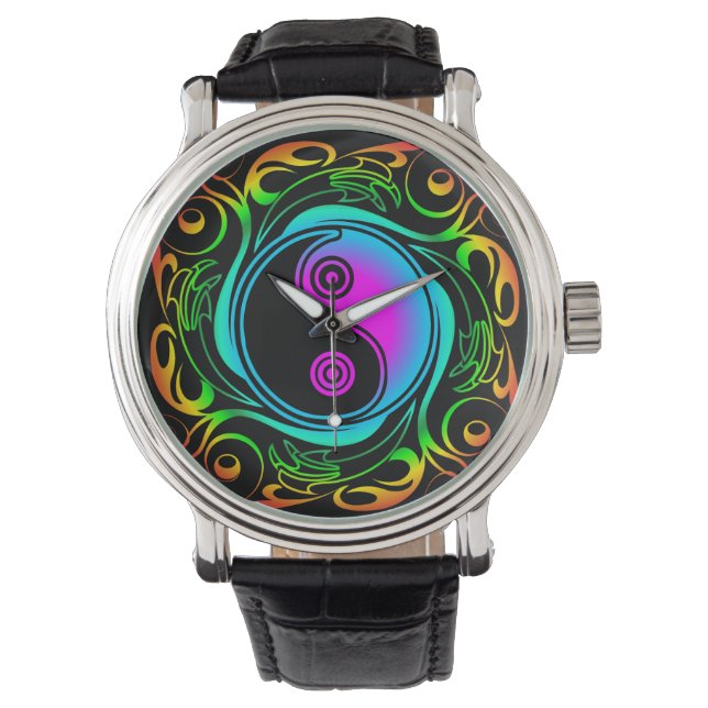 Yin Yang Psychedelic Rainbow Tattoo Watch (Front)