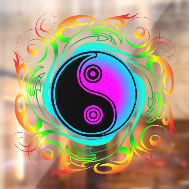 Yin Yang Psychedelic Rainbow Tattoo Window Cling (Sheet 2)