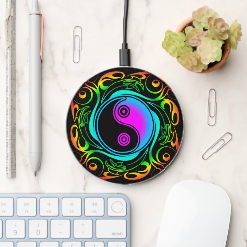 Yin Yang Psychedelic Rainbow Tattoo Wireless Charger