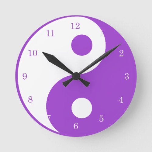 Yin Yang Purple and White Symbol Clock