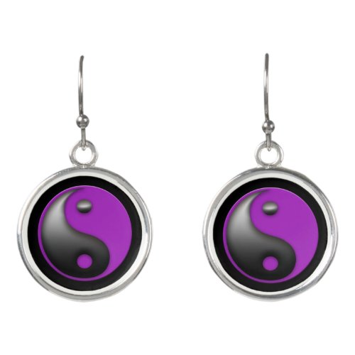 yin yang, purple &amp; black earrings