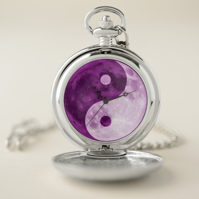 Yin Yang Purple Moon Beautiful Unique Pocket Watch (Inside)