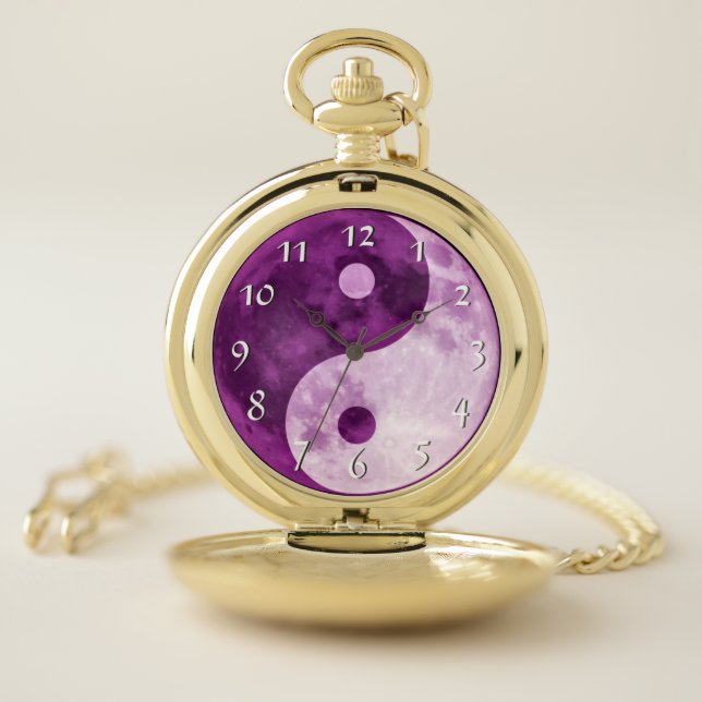 Yin Yang Purple Moon Beautiful Unique Pocket Watch (Inside)