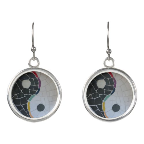 Yin Yang Rainbow Mosaic Earrings