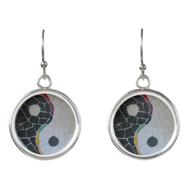 Yin Yang Rainbow Mosaic Earrings (Front)
