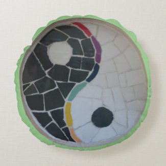 Yin Yang Rainbow Mosaic Yoga Round Pillow