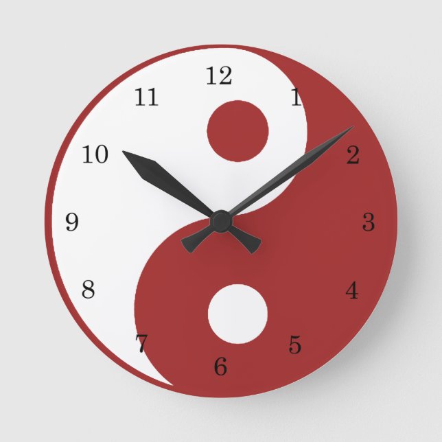 Yin Yang Red and White Symbol Clock (Front)