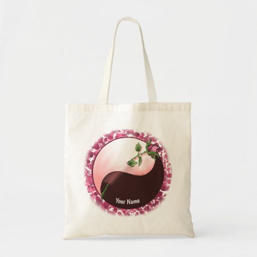 Yin Yang Red Rose custom name tote bag