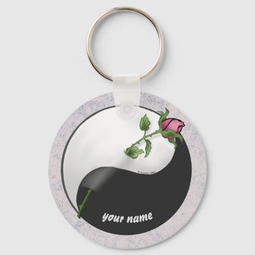 Yin Yang rose custom name keychain