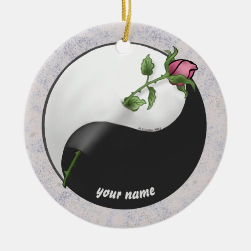 Yin Yang rose custom name ornament