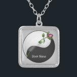 Yin Yang Rose Silver Plated Necklace<br><div class="desc">Yin Yang Rose necklace, apparel, Yin Yang t-shirts, Wedding, Valentine gifts, Valentine's Day gifts by ArtMuvz Illustration. TO PERSONALIZE, add your name, or add text instead. Get ready for Valentines Day with our festive gifts and romantic apparel! Perfect for Valentine parties to family gatherings. No matter what your budget is,...</div>