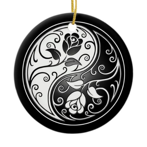 Yin Yang Roses, black Ceramic Ornament