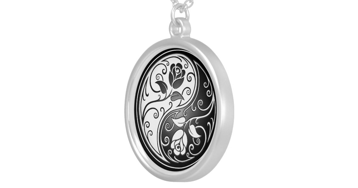 Yin Yang Roses, black Round Pendant Necklace | Zazzle