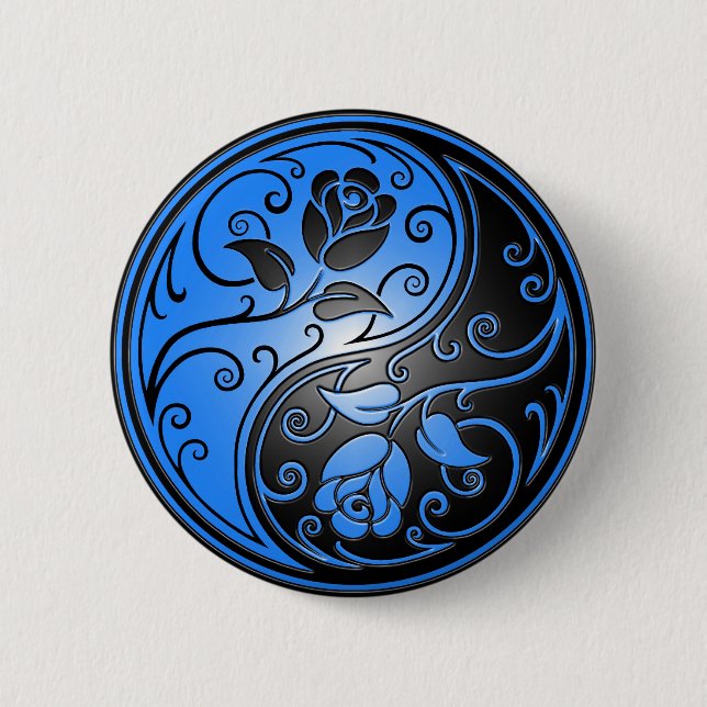 Yin Yang Roses, blue and black Button (Front)