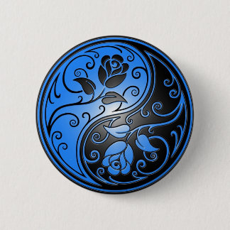 Yin Yang Roses, blue and black Button