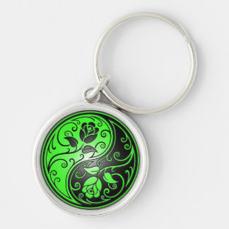 Yin Yang Roses, green and black Keychain