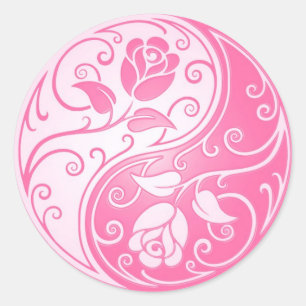 Yin Yang Roses, pink Classic Round Sticker