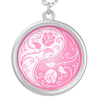 Yin Yang Roses, pink Silver Plated Necklace