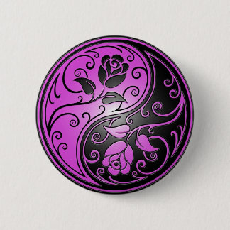 Yin Yang Roses, purple and black Button
