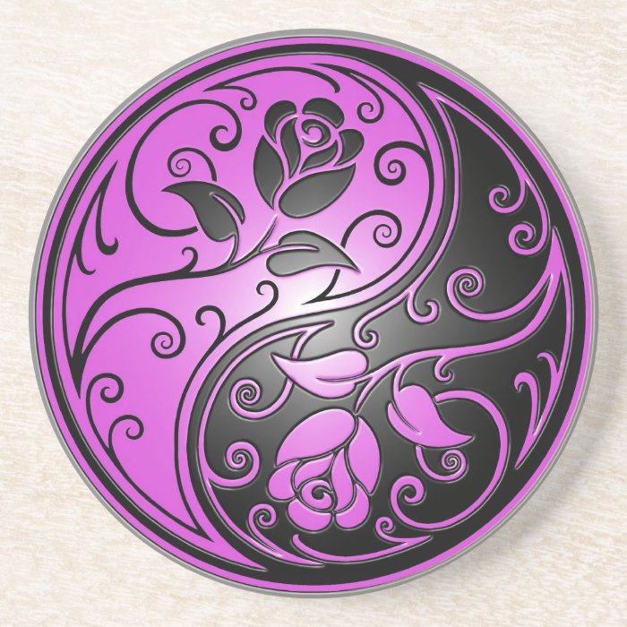 Yin Yang Roses, purple and black Drink Coaster