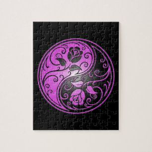Yin Yang Roses, purple and black Jigsaw Puzzle