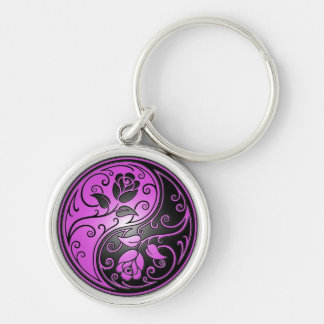 Yin Yang Roses, purple and black Keychain