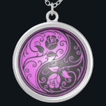 Yin Yang Roses, purple and black Silver Plated Necklace<br><div class="desc">This beautiful yin yang design features two stylized tribal roses. Intricate purple and black swirls decorate both sides of this traditional symbol creating a delicate pattern. The two flowers flow from the bottom of the teardrop on either side with leaves growing from the stems. This unique yin yang makes a...</div>
