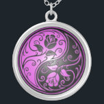 Yin Yang Roses, purple and black Silver Plated Necklace<br><div class="desc">This beautiful yin yang design features two stylized tribal roses. Intricate purple and black swirls decorate both sides of this traditional symbol creating a delicate pattern. The two flowers flow from the bottom of the teardrop on either side with leaves growing from the stems. This unique yin yang makes a...</div>