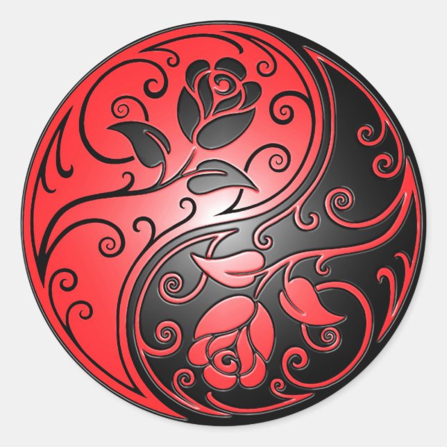 Yin Yang Roses, red and black Classic Round Sticker (Front)