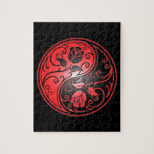 Yin Yang Roses, red and black Jigsaw Puzzle