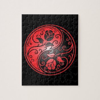 Yin Yang Roses  Red And Black Jigsaw Puzzle by JeffBartels at Zazzle