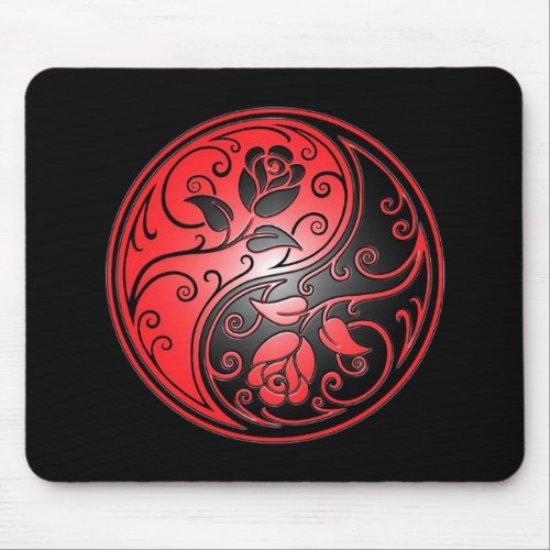 Yin Yang Roses red and black Mouse Pad