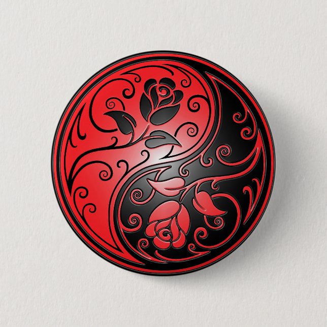 Yin Yang Roses, red and black Pinback Button (Front)