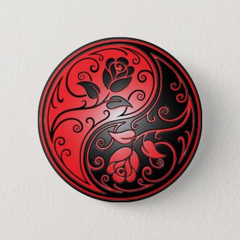 Yin Yang Roses  Red And Black Pinback Button by JeffBartels at Zazzle
