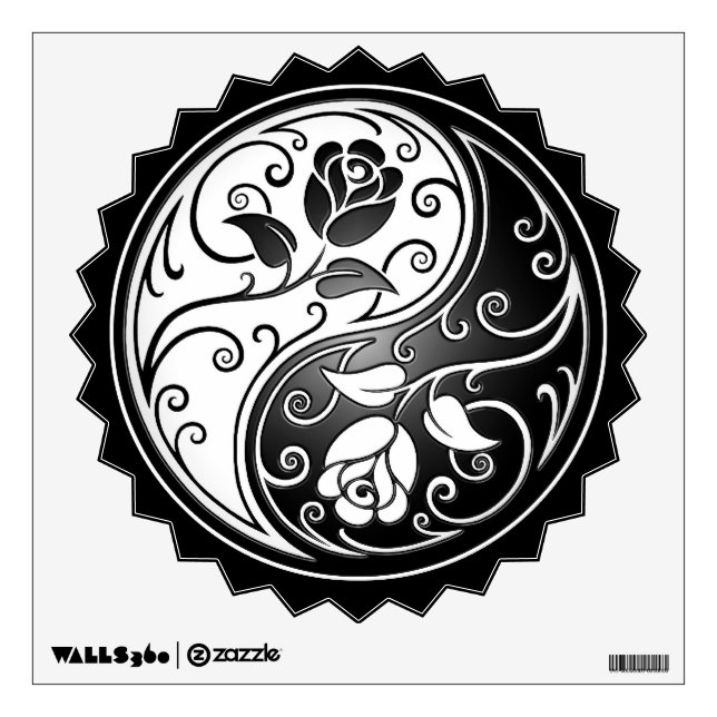 Yin Yang Roses, white and black Wall Sticker (Front)