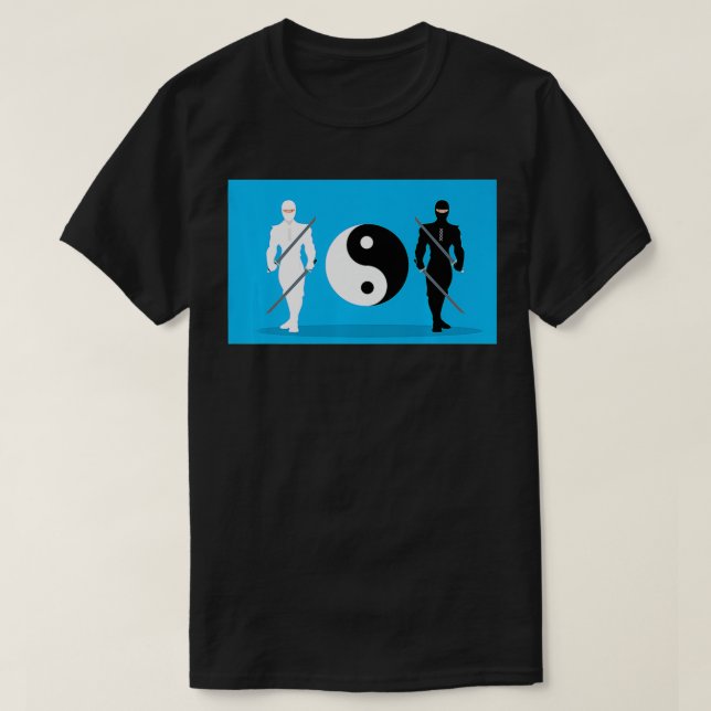 Yin Yang Samurai Ninja Blue Background Great Gift  T-Shirt (Design Front)